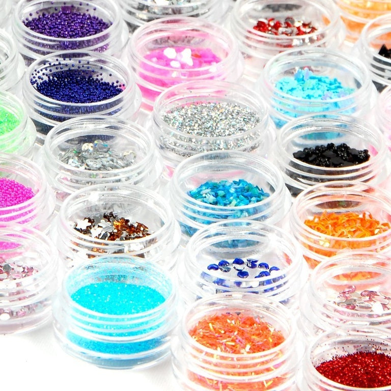 Nagelglitter 80-pack – Glittermix i Burkar – Flera Färger & Stilar för Nail Art och Dekoration