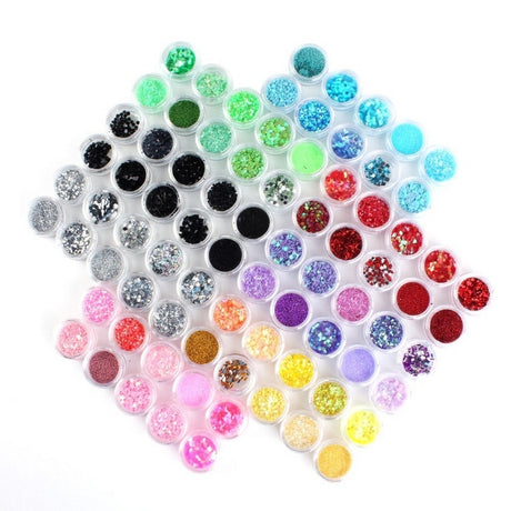 Nagelglitter 80-pack – Glittermix i Burkar – Flera Färger & Stilar för Nail Art och Dekoration