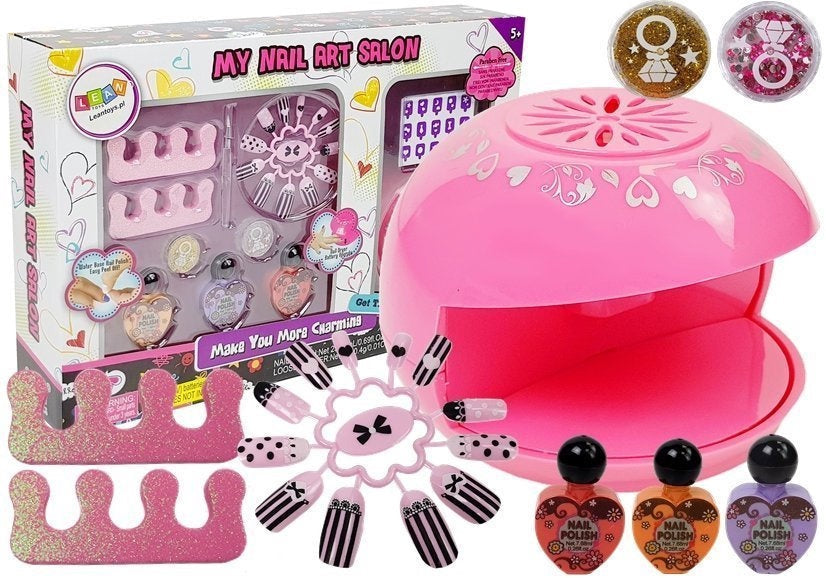 Nagellackset för barn med nageltorkare, 3 färger, glitter & stickers