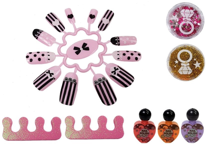 Nagellackset för barn med nageltorkare, 3 färger, glitter & stickers
