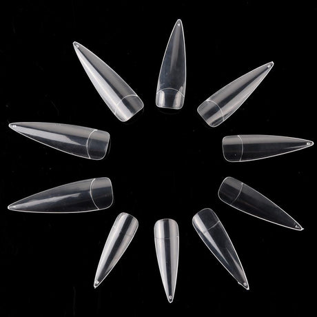 Nageltippar stiletto extra långa genomskinliga storlek 0-9 500 st