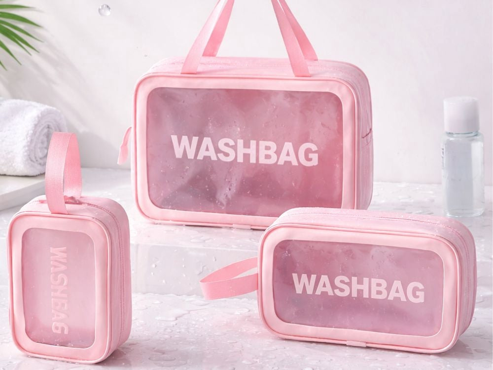 Necessärset 3 delar med transparent front rosa 30x20x8 cm