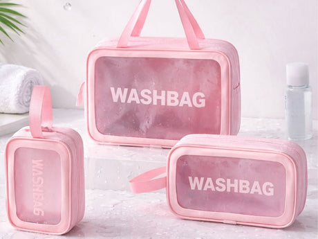 Necessärset 3 delar med transparent front rosa 30x20x8 cm