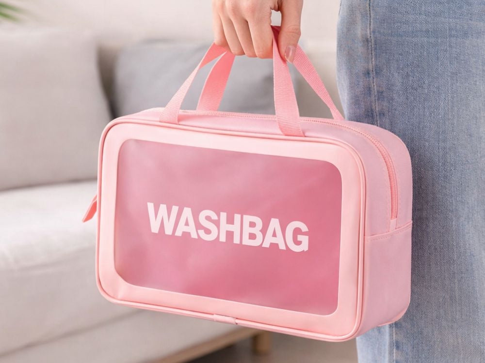 Necessärset 3 delar med transparent front rosa 30x20x8 cm