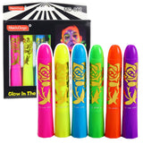 Neon ansiktsfärg pennor 6-pack fluorescerande UV-smink för barn