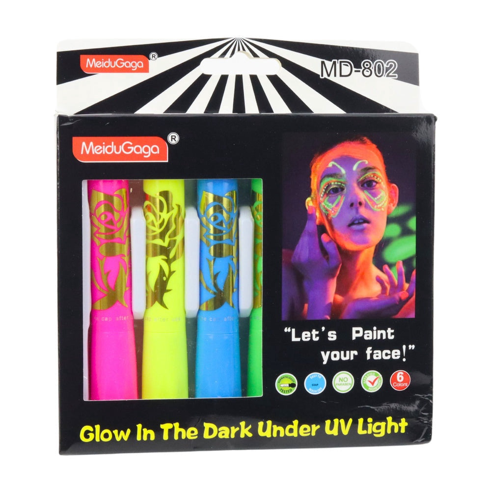 Neon ansiktsfärg pennor 6-pack fluorescerande UV-smink för barn