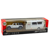 Off-road bil med campingvagn 1:32 metallmodell vit med ljus/ljud