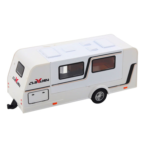 Off-road bil med campingvagn 1:32 metallmodell vit med ljus/ljud