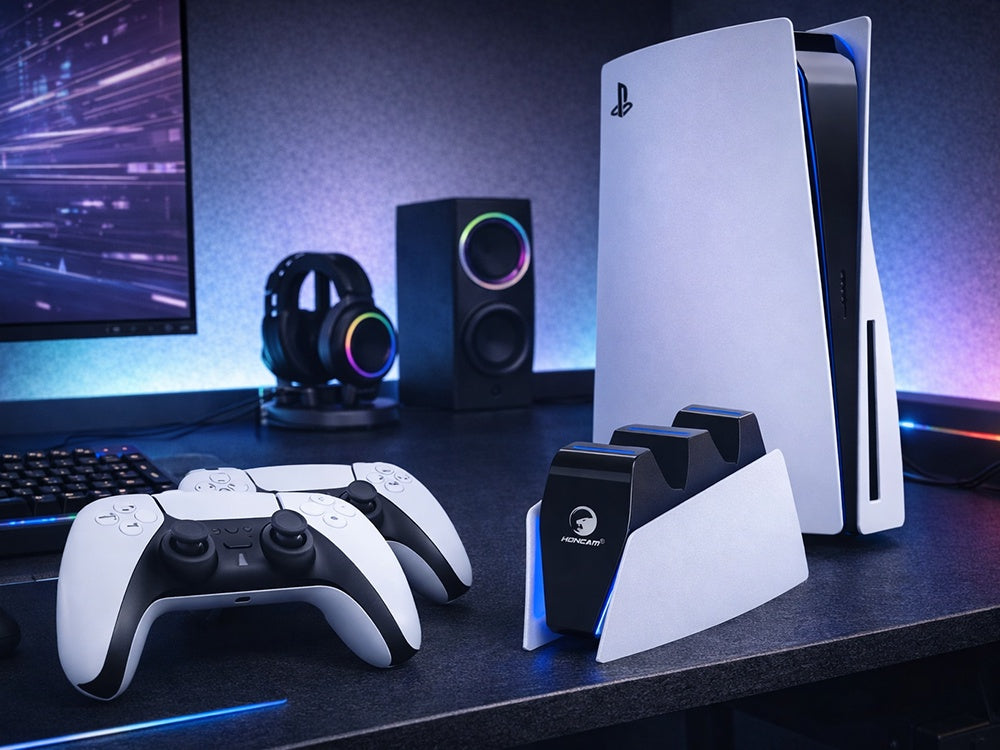 PS5 laddstation för 2 DualSense-kontroller med LED svart/vit USB