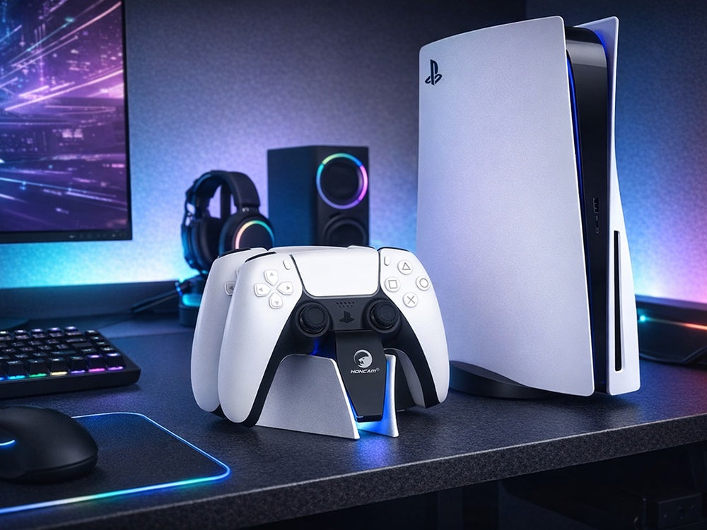 PS5 laddstation för 2 DualSense-kontroller med LED svart/vit USB