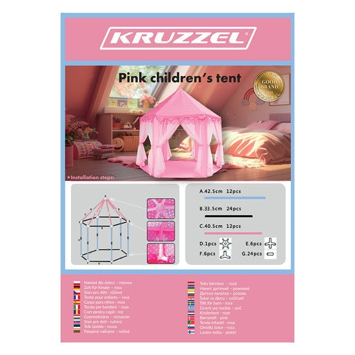 Palastält lektält barn rosa hexagon 6 ingångar för inom- och utomhus