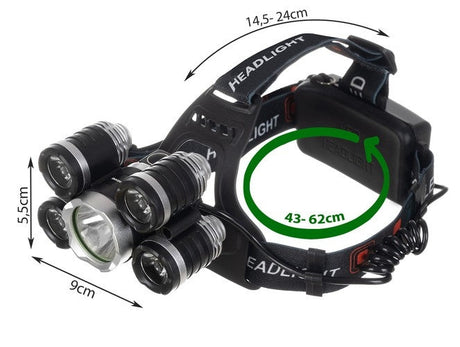 Pannlampa 5x Cree T6 LED 4 lägen 2x 6800mAh batteri med laddare
