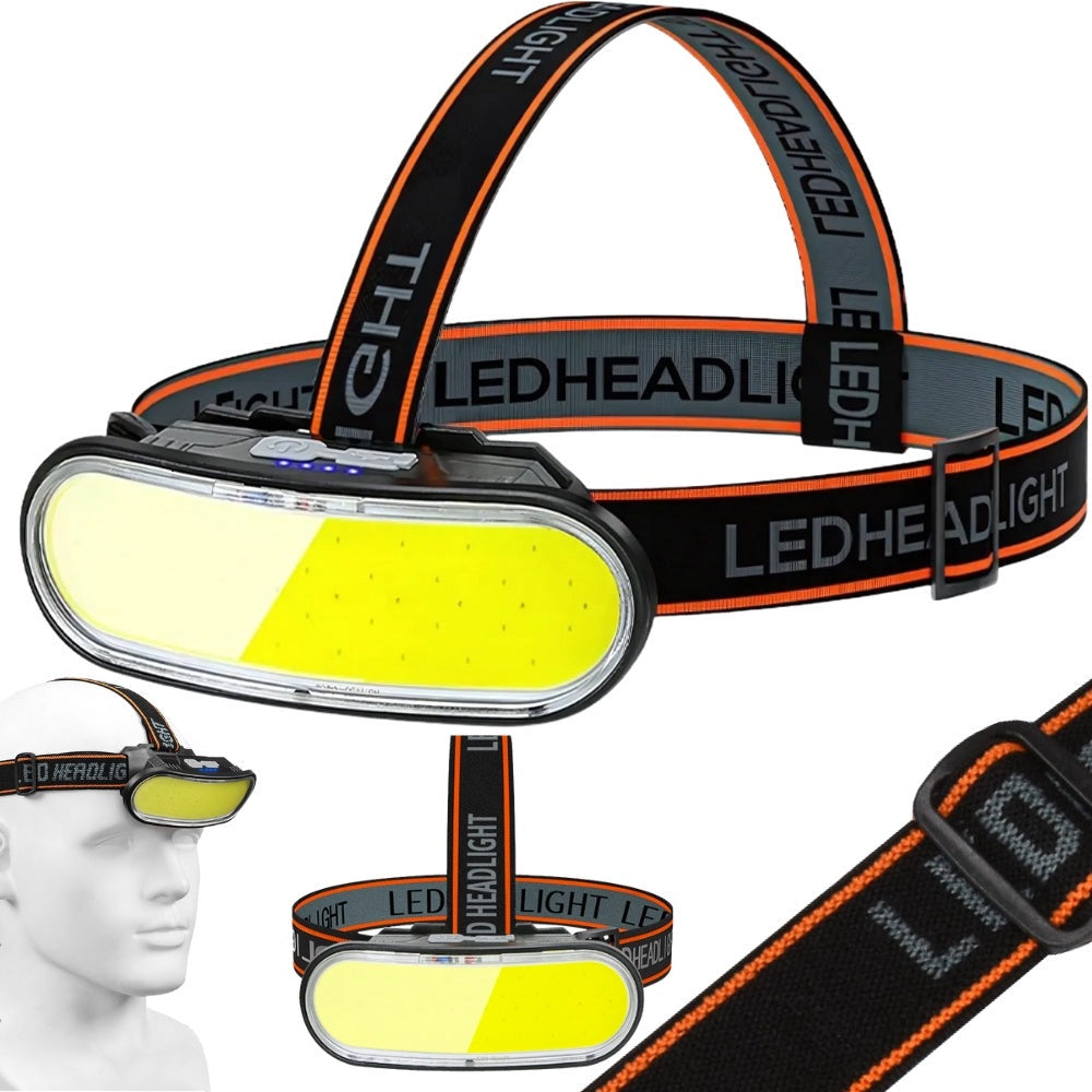 Pannlampa COB LED uppladdningsbar USB-C svart med laddkabel