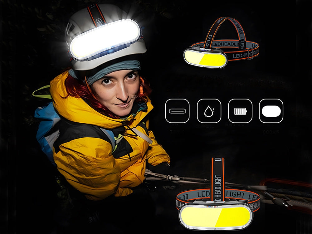 Pannlampa COB LED uppladdningsbar USB-C svart med laddkabel