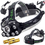 Pannlampa CREE XM-L T6 LED med UV och zoom, 2 batterier USB