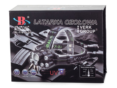 Pannlampa CREE XM-L T6 LED med UV och zoom, 2 batterier USB