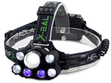 Pannlampa CREE XM-L T6 LED med UV och zoom, 2 batterier USB
