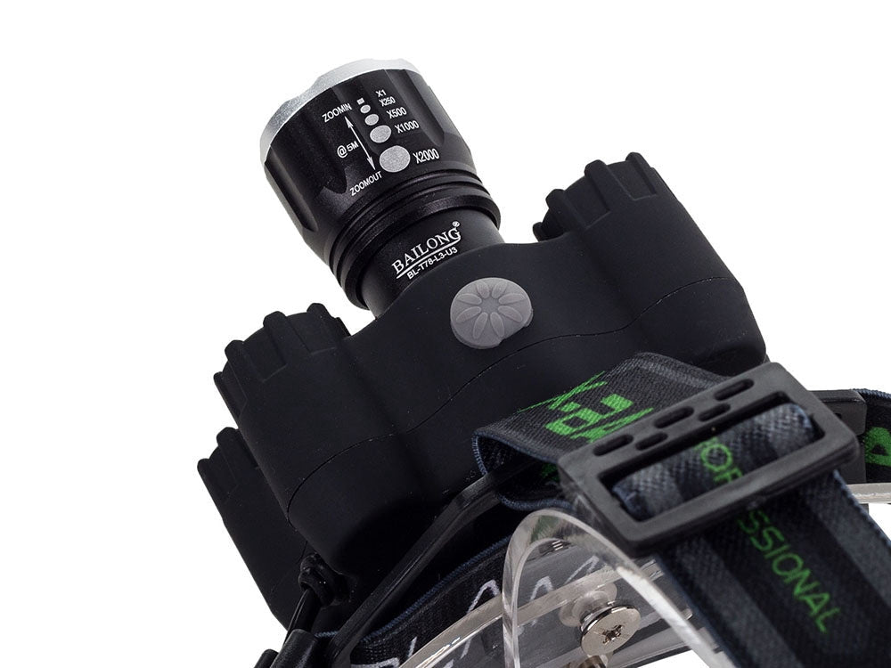 Pannlampa CREE XM-L T6 LED med UV och zoom, 2 batterier USB