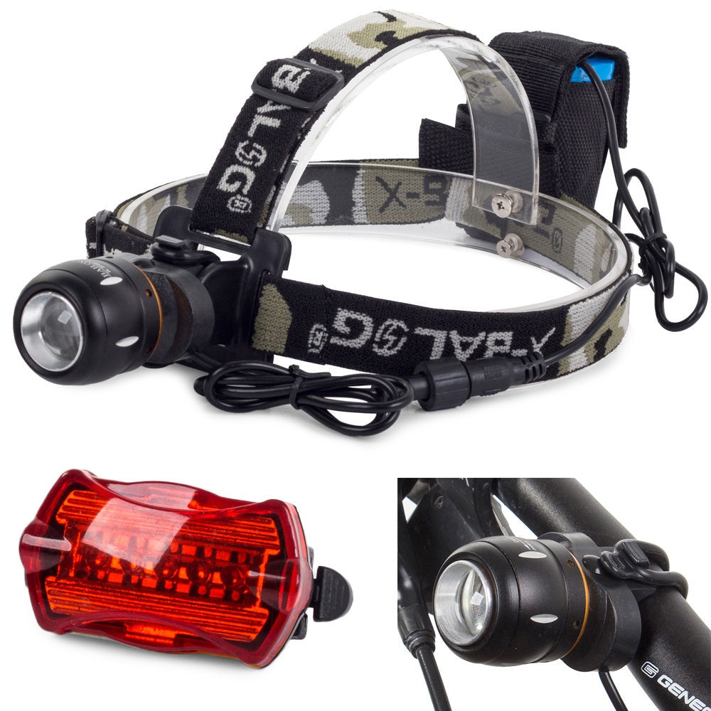Pannlampa CREE XML-T6 LED zoom 400 m med baklampa och cykelfästen