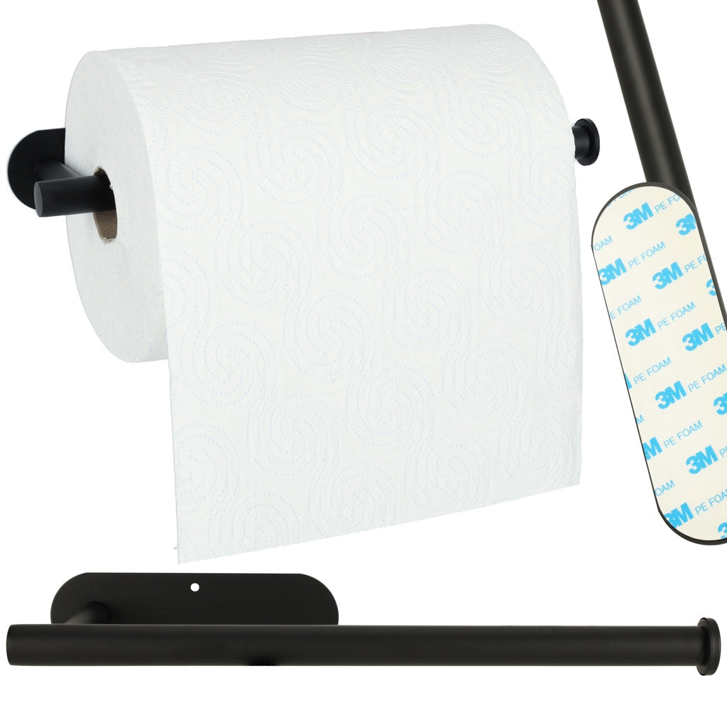 Pappershanddukshållare under skåp/vägg metall svart 32 cm med 3M-tejp