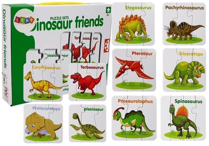 Pedagogiskt dinosauriepussel 10 bitar med engelska ord, från 3 år