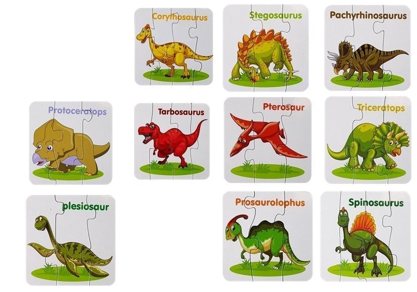 Pedagogiskt dinosauriepussel 10 bitar med engelska ord, från 3 år