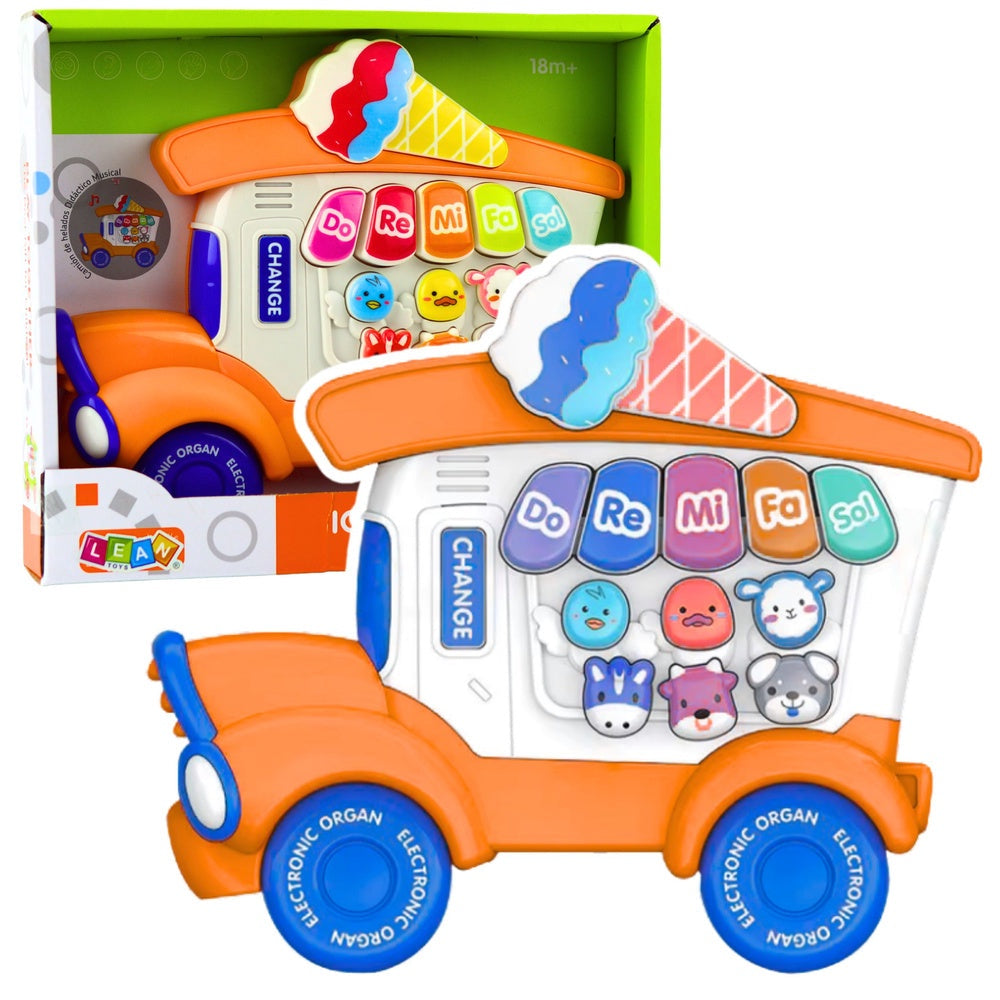 Pedagogiskt leksakspiano glasskiosk med melodier & ljudeffekter orange