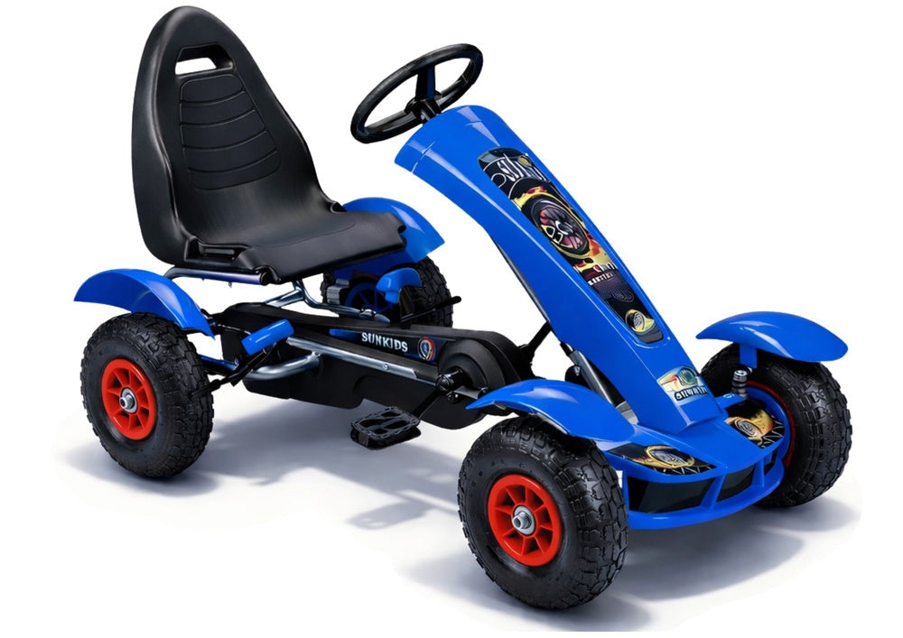 Pedal-gokart för barn blå med uppblåsbara däck och handbroms 50 kg