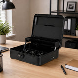 Pengarbox metall med kombinationslås och hylla 24x9x30 cm svart