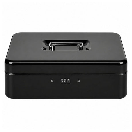 Pengarbox metall med kombinationslås och hylla 24x9x30 cm svart