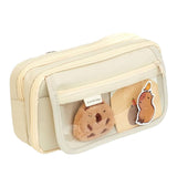 Pennfodral 2 fack beige med kapybara-set, transparent ficka 21x12x8