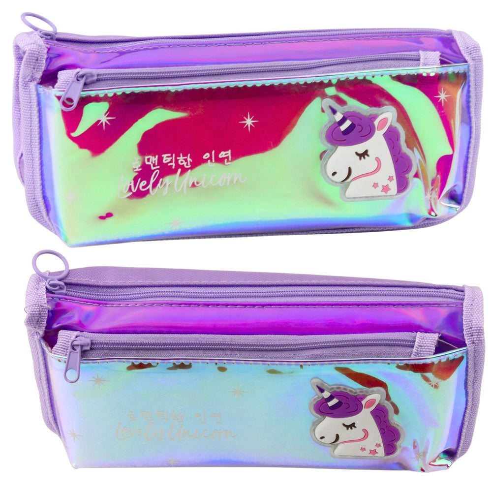 Pennfodral lila holografiskt unicorn-motiv 21,5x9x7 cm