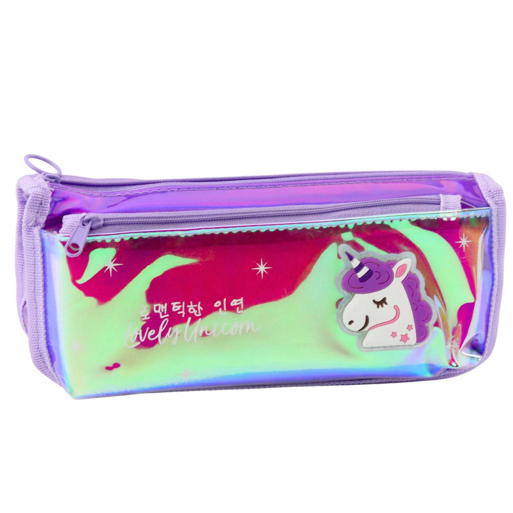 Pennfodral lila holografiskt unicorn-motiv 21,5x9x7 cm