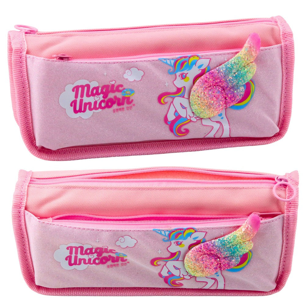 Pennfodral rosa 3D unicorn med glittrig vinge, plast 21,5x9x7 cm