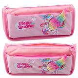 Pennfodral rosa 3D unicorn med glittrig vinge, plast 21,5x9x7 cm