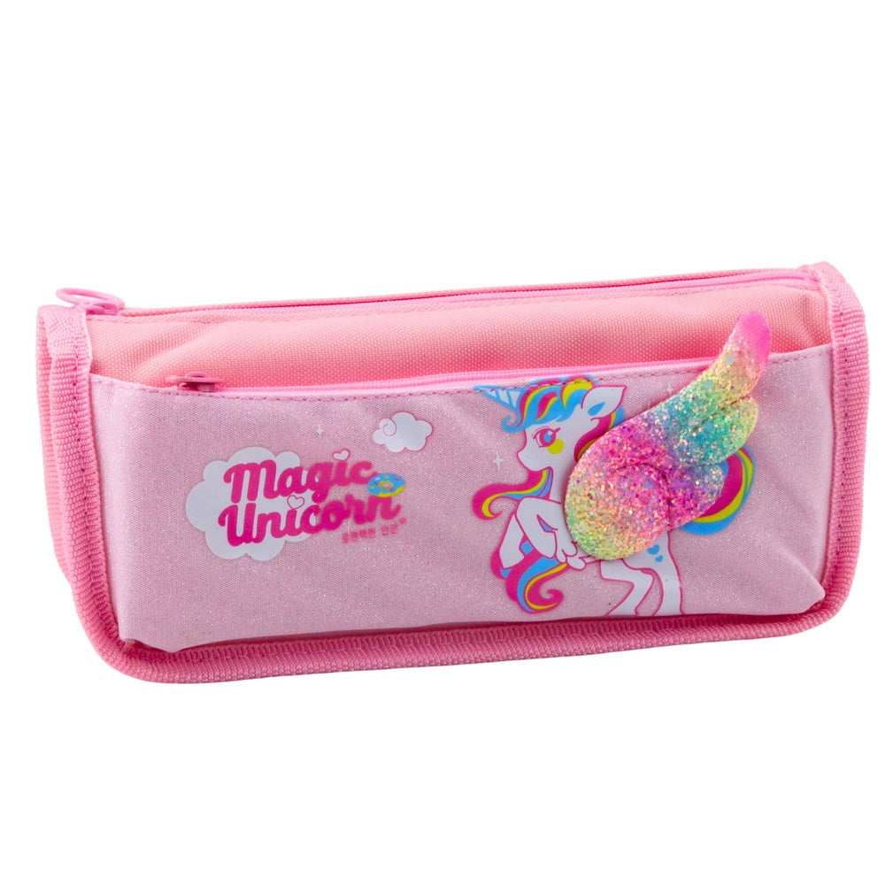 Pennfodral rosa 3D unicorn med glittrig vinge, plast 21,5x9x7 cm