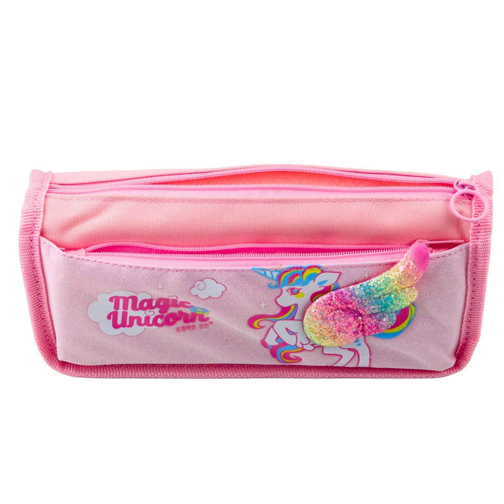 Pennfodral rosa 3D unicorn med glittrig vinge, plast 21,5x9x7 cm