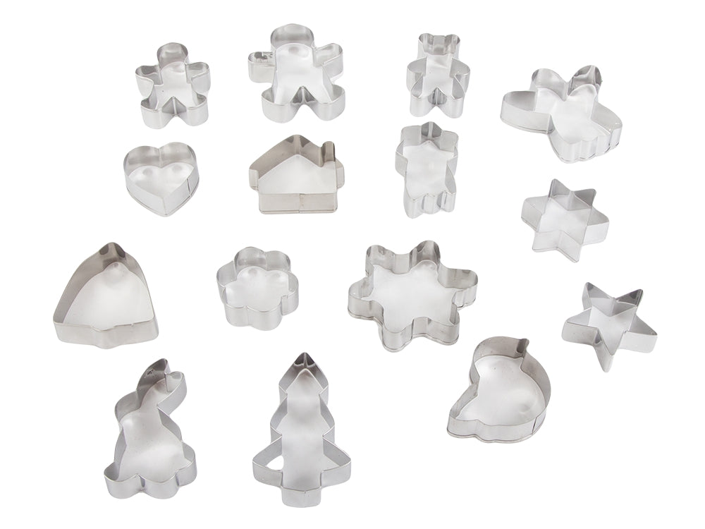 Pepparkaksformar julmotiv i stål 15-pack silver 5,5–9 cm
