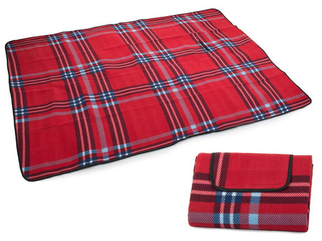 Picknickfilt 150x200 cm fleece med vattentät undersida röd rutig