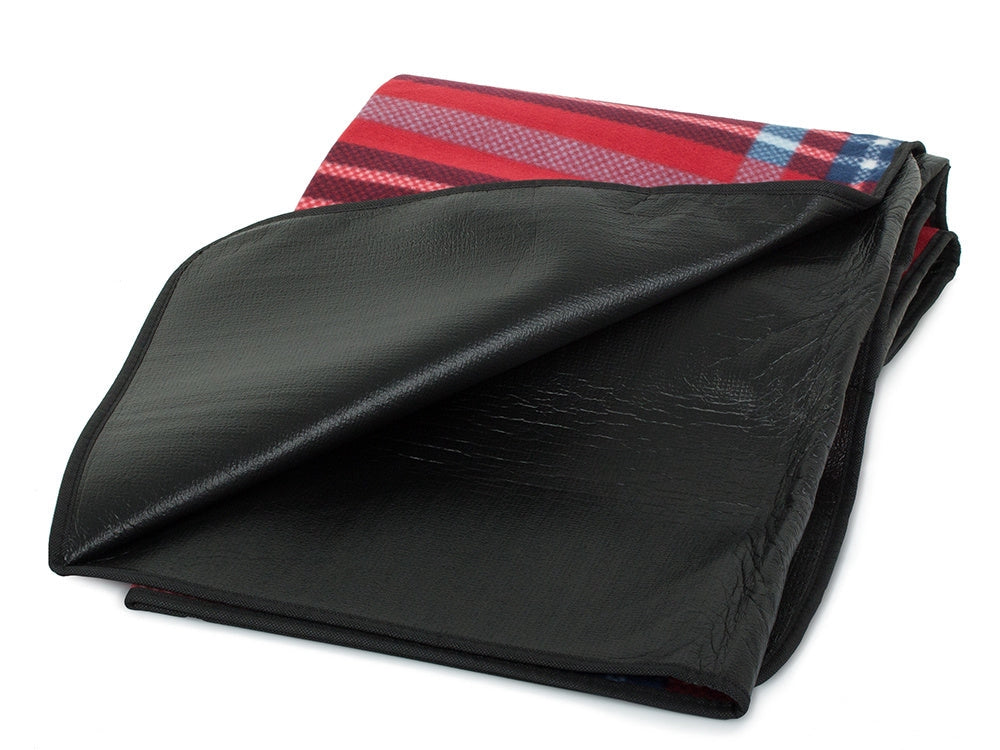 Picknickfilt 150x200 cm fleece med vattentät undersida röd rutig