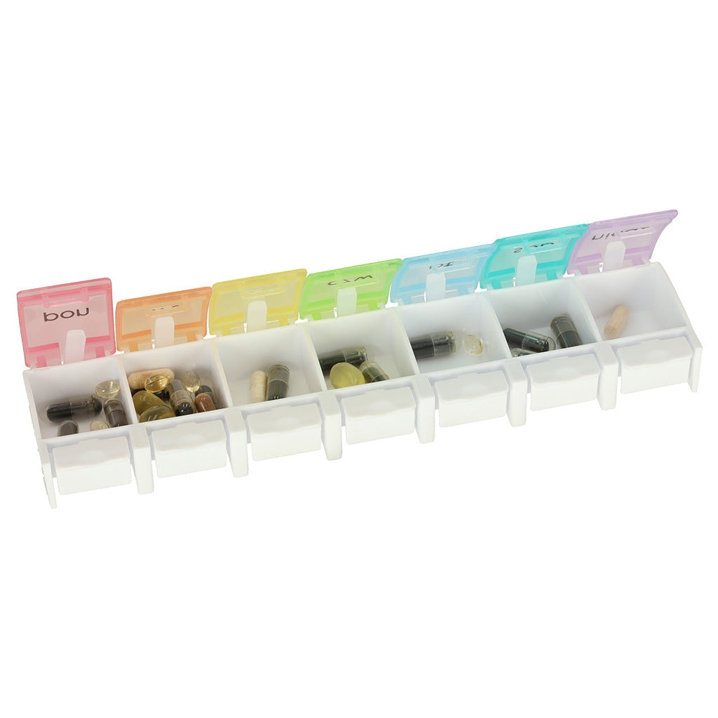 Pillbox veckodosett 7 fack färgkodad med veckodagar
