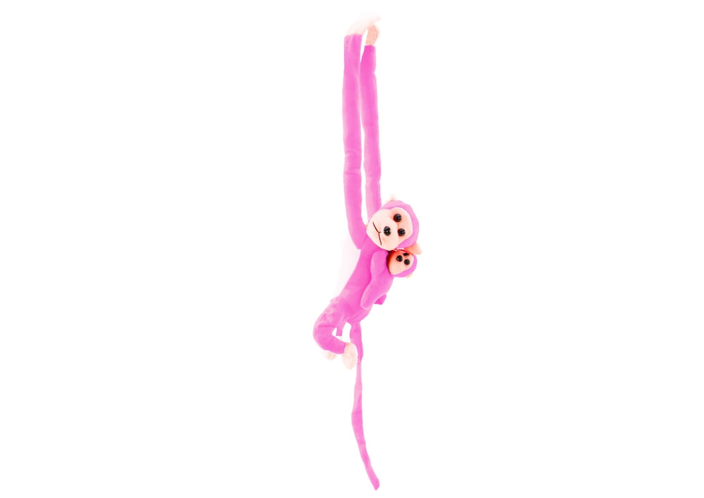 Plyschapa med bebis rosa 70 cm med kardborre, från 3 år
