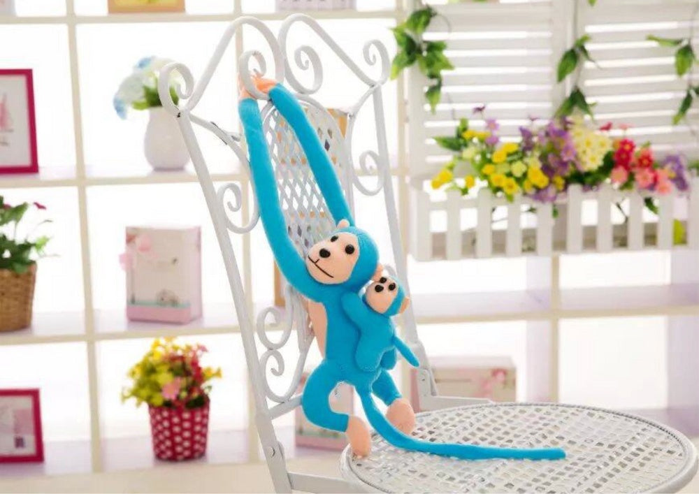 Plyschapa med unge 90 cm med kardborre, CE EN71, från 3 år