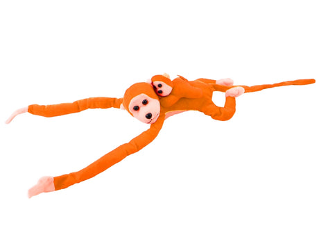 Plyschapa med unge 90 cm mjuk maskot med kardborre, från 3 år