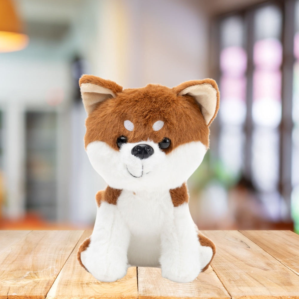 Plyschhund Shiba Inu kramdjur 20 cm vit/brun
