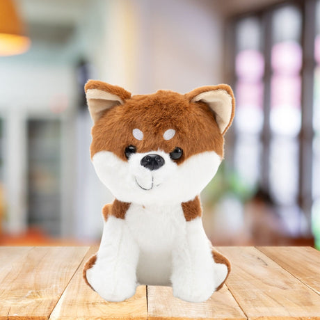 Plyschhund Shiba Inu kramdjur 20 cm vit/brun