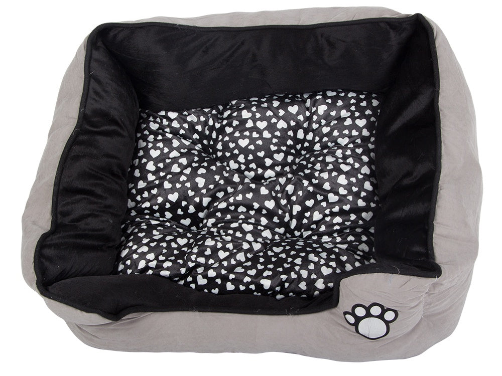 Plysch hundbädd med uttagbar kudde 60x50 cm grå-svart