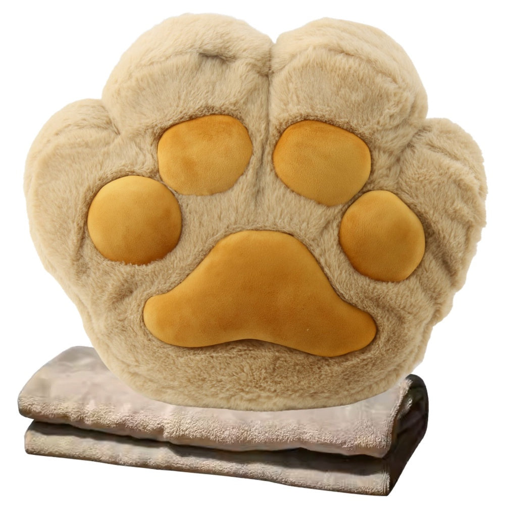 Plysch kattass-kudde med filt set 40x36 cm beige 200x100 cm