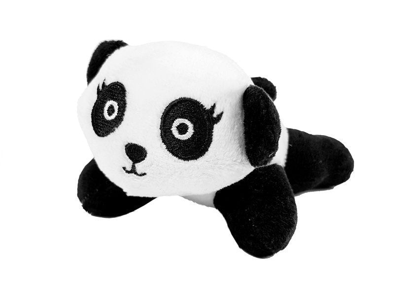Plysch panda med transportör 13,5 cm – välj färg (vit/blå, rosa/lila)