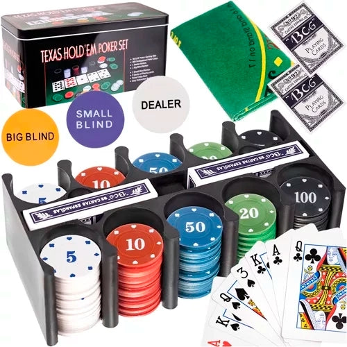 Pokerset 200 marker med spelmatta 92x58 cm, 2 kortlekar, metallbox